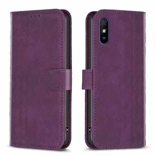For Xiaomi Redmi 9A Plaid Embossed Leather Phone Case(Purple)
