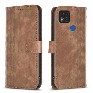 For Xiaomi Redmi 9C Plaid Embossed Leather Phone Case(Brown)