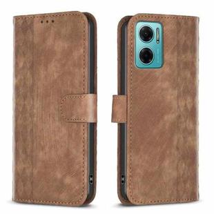 For Xiaomi Redmi 10 5G / Note 11E Plaid Embossed Leather Phone Case(Brown)