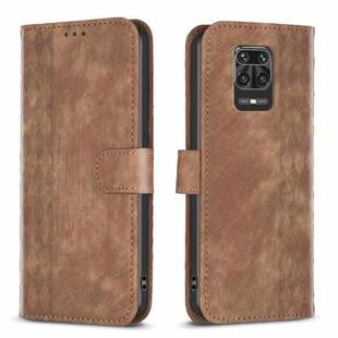 For Xiaomi Redmi Note 9 Pro Plaid Embossed Leather Phone Case(Brown)
