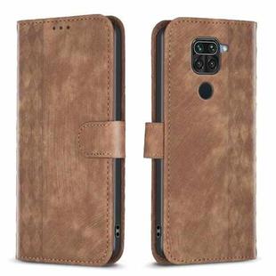 For Xiaomi Redmi Note 9 Plaid Embossed Leather Phone Case(Brown)