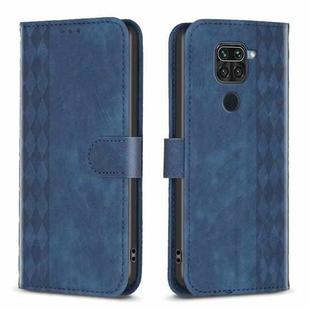 For Xiaomi Redmi Note 9 Plaid Embossed Leather Phone Case(Blue)