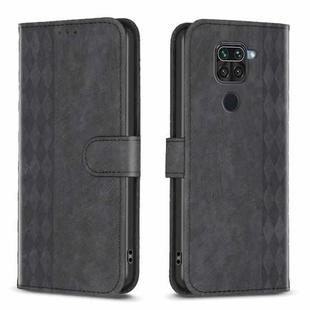 For Xiaomi Redmi Note 9 Plaid Embossed Leather Phone Case(Black)