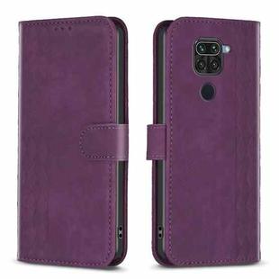 For Xiaomi Redmi Note 9 Plaid Embossed Leather Phone Case(Purple)