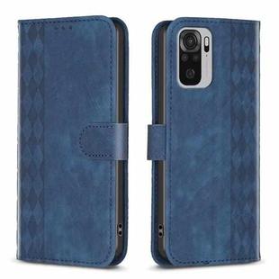 For Xiaomi Redmi Note 10 4G Plaid Embossed Leather Phone Case(Blue)