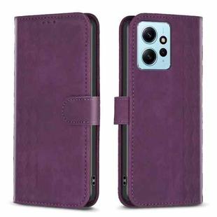 For Xiaomi Redmi Note 12 4G Global Plaid Embossed Leather Phone Case(Purple)