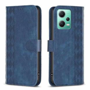 For Xiaomi Redmi Note 12 5G Global Plaid Embossed Leather Phone Case(Blue)