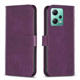 For Xiaomi Redmi Note 12 5G Global Plaid Embossed Leather Phone Case(Purple)