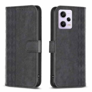 For Xiaomi Redmi Note 12 Pro Global Plaid Embossed Leather Phone Case(Black)