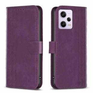 For Xiaomi Redmi Note 12 Pro Global Plaid Embossed Leather Phone Case(Purple)