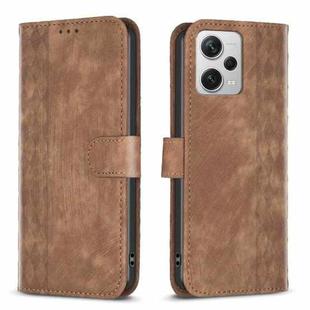For Xiaomi Redmi Note 12 Pro+ Global Plaid Embossed Leather Phone Case(Brown)