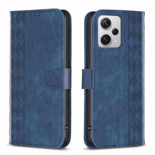 For Xiaomi Redmi Note 12 Pro+ Global Plaid Embossed Leather Phone Case(Blue)