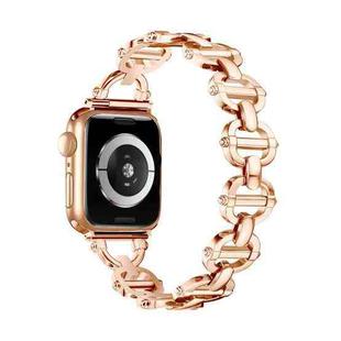 Ladder Buckle Metal Watch Band For Apple Watch 7 45mm(Rose Gold)