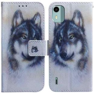 For Nokia C12 Coloured Drawing Flip Leather Phone Case(White Wolf)