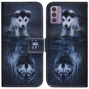 For Nokia G42 Coloured Drawing Flip Leather Phone Case(Wolf and Dog)