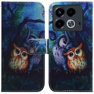 For Infinix Note 40 4G Coloured Drawing Flip Leather Phone Case(Oil Painting Owl)