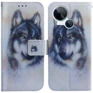 For Tecno Spark 10 5G Coloured Drawing Flip Leather Phone Case(White Wolf)