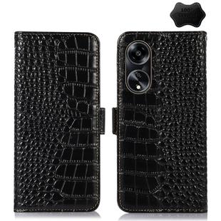 For OPPO A1 5G Crocodile Top Layer Cowhide Leather Phone Case(Black)