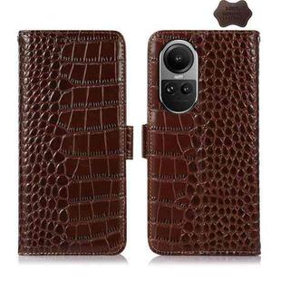 For OPPO Reno10 5G / 10 Pro 5G Global Crocodile Top Layer Cowhide Leather Phone Case(Brown)