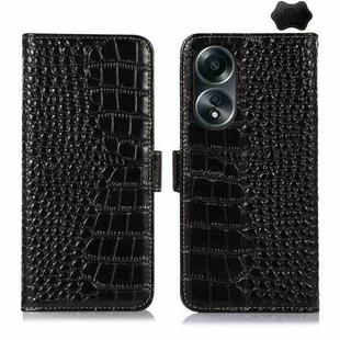 For OPPO A58 4G Crocodile Top Layer Cowhide Leather Phone Case(Black)