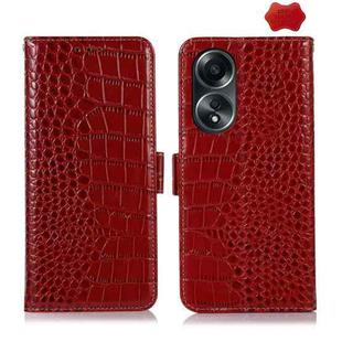For OPPO A58 4G Crocodile Top Layer Cowhide Leather Phone Case(Red)