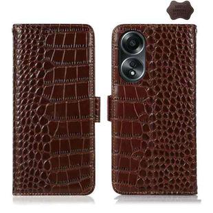 For OPPO A58 4G Crocodile Top Layer Cowhide Leather Phone Case(Brown)