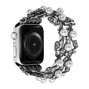 Four-leaf Bead Metal Watch Band For Apple Watch 7 41mm(Black)