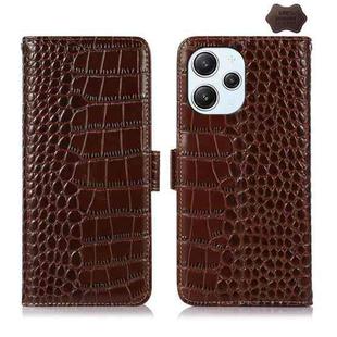 For Xiaomi Redmi 12 Crocodile Top Layer Cowhide Leather Phone Case(Brown)