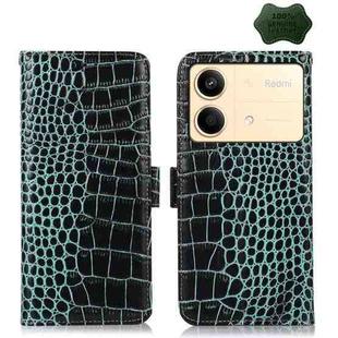 For Xiaomi Redmi Note 13R Pro Crocodile Top Layer Cowhide Leather Phone Case(Green)