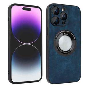 For iPhone 14 Pro Max Skin Feel Leather MagSafe Magnetic Phone Case(Blue)