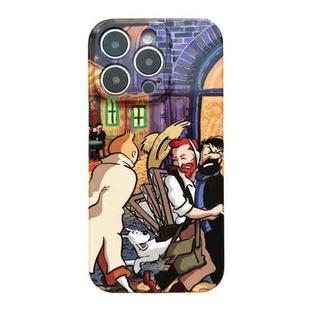 For iPhone 14 Pro Precise Hole Oil Painting Pattern PC Phone Case(Puppy)