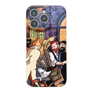 For iPhone 14 Pro Max Precise Hole Oil Painting Pattern PC Phone Case(Puppy)