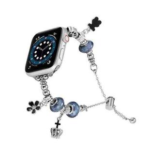 Bead Bracelet Metal Watch Band For Apple Watch SE 2022 40mm(Blue Crown)
