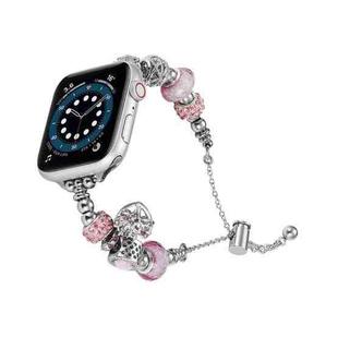 Bead Bracelet Metal Watch Band For Apple Watch SE 44mm(Pink Heart)