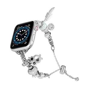 Bead Bracelet Metal Watch Band For Apple Watch 5 40mm(Silver Owl)