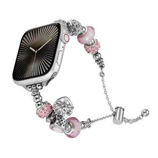 Bead Bracelet Metal Watch Band For Apple Watch Series 10 42mm(Pink Heart)