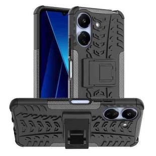 For Xiaomi Redmi 13C 4G Tire Texture TPU + PC Phone Case with Holder(Black)