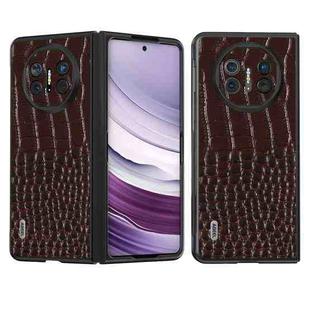 For Huawei Mate X5 ABEEL Genuine Leather Crocodile Pattern Black Edge Phone Case(Coffee)