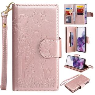 For Samsung Galaxy S20+ Woman and Cat Embossed Horizontal Flip Leather Case, with Card Slots & Holder & Wallet & Photo Frame & Mirror & Lanyard(Rose Gold)