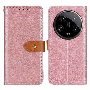 For Xiaomi 14 Ultra European Floral Embossed Leather Phone Case(Pink)