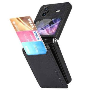 For vivo X Flip Litchi Texture Card Bag Shockproof Phone Case with Ring Holder / Film(Black)