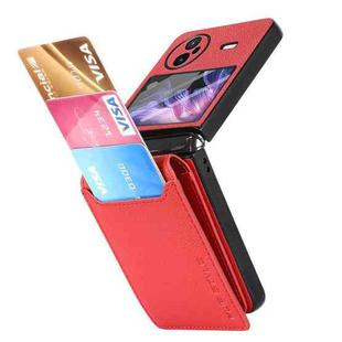 For vivo X Flip Litchi Texture Card Bag Shockproof Phone Case with Ring Holder / Film(Red)