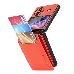 For vivo X Flip Litchi Texture Card Bag Shockproof Phone Case with Ring Holder / Film(Orange)