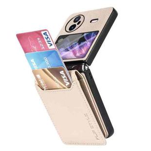 For vivo X Flip Litchi Texture Card Bag Shockproof Phone Case with Ring Holder / Film(Beige)