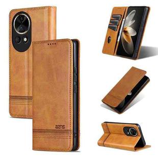 For Huawei nova 12 AZNS Magnetic Calf Texture Flip Leather Phone Case(Light Brown)