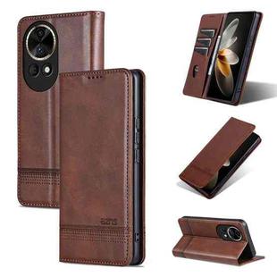 For Huawei nova 12 AZNS Magnetic Calf Texture Flip Leather Phone Case(Dark Brown)