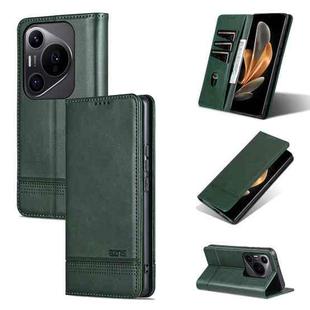 For Huawei Pura 70 Pro / 70 Pro+ AZNS Magnetic Calf Texture Flip Leather Phone Case(Dark Green)