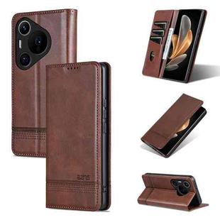 For Huawei Pura 70 Pro / 70 Pro+ Fine Hole AZNS Magnetic Calf Texture Flip Leather Phone Case(Dark Brown)