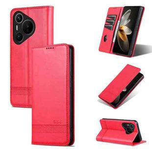 For Huawei Pura 70 Fine Hole AZNS Magnetic Calf Texture Flip Leather Phone Case(Red)