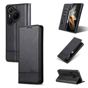 For Huawei Pura 70 Fine Hole AZNS Magnetic Calf Texture Flip Leather Phone Case(Black)